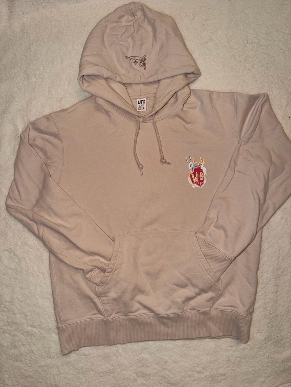 Uniqlo UT Basquiat x Looney Tunes Bugs Bunny Beige Fleece Hoodie Men L